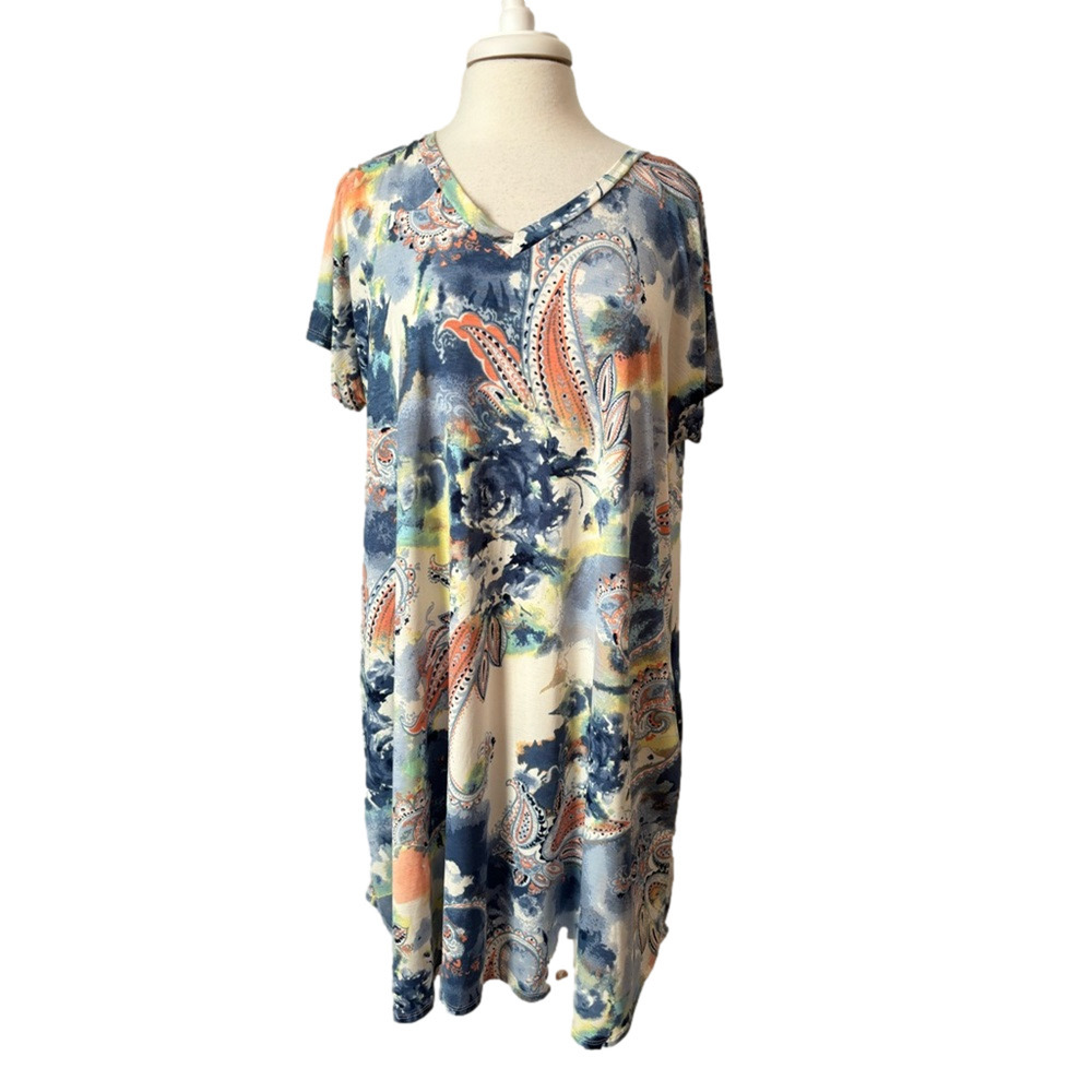 Heimish USA Women's 2XL Cottagecore Floral‎ Paisley Flowy Tunic Dress Boho Art